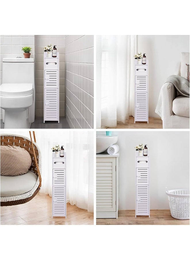 TPGP Toilet Paper Holder Stand, Small Bathroom Storage Cabinet with Doors and Shelves, Slim Storage Cabinet for Bathroom Small Spaces Corner Floor - White  - Image 5