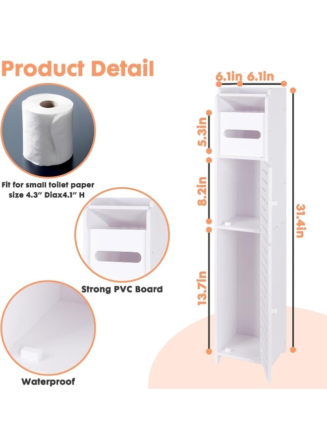 TPGP Toilet Paper Holder Stand, Small Bathroom Storage Cabinet with Doors and Shelves, Slim Storage Cabinet for Bathroom Small Spaces Corner Floor - White  - Image 2
