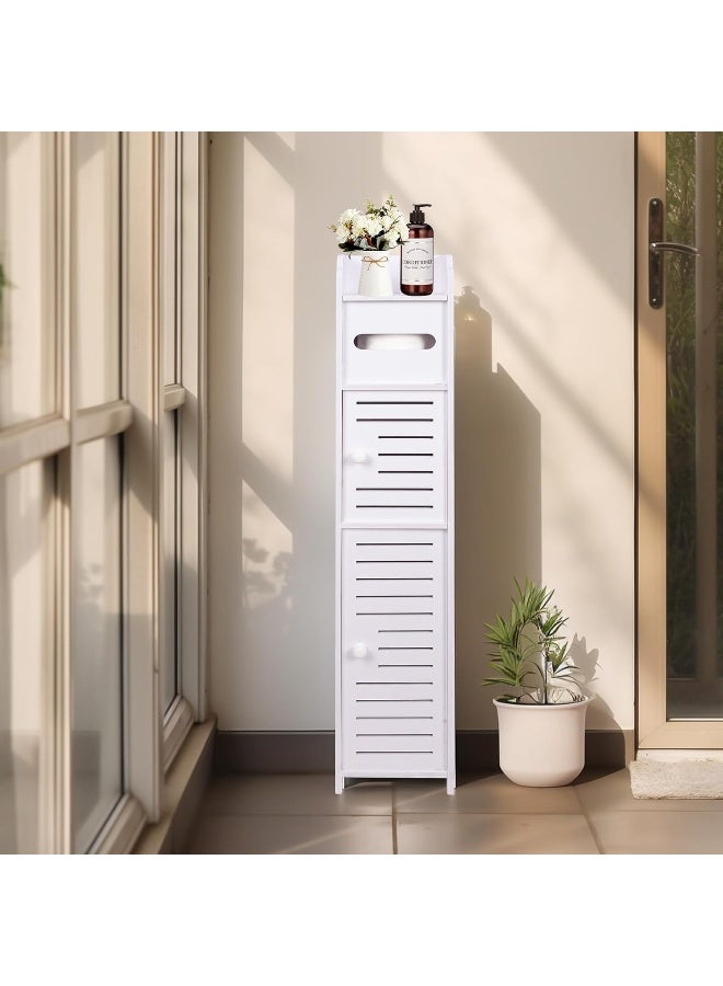 TPGP Toilet Paper Holder Stand, Small Bathroom Storage Cabinet with Doors and Shelves, Slim Storage Cabinet for Bathroom Small Spaces Corner Floor - White  - Image 4