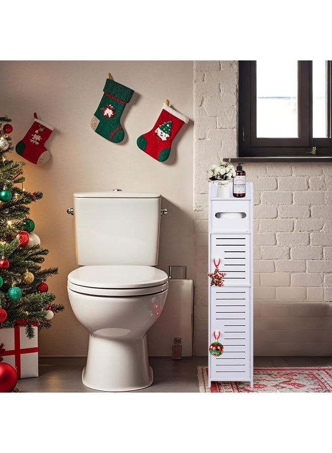 TPGP Toilet Paper Holder Stand, Small Bathroom Storage Cabinet with Doors and Shelves, Slim Storage Cabinet for Bathroom Small Spaces Corner Floor - White  - Image 3