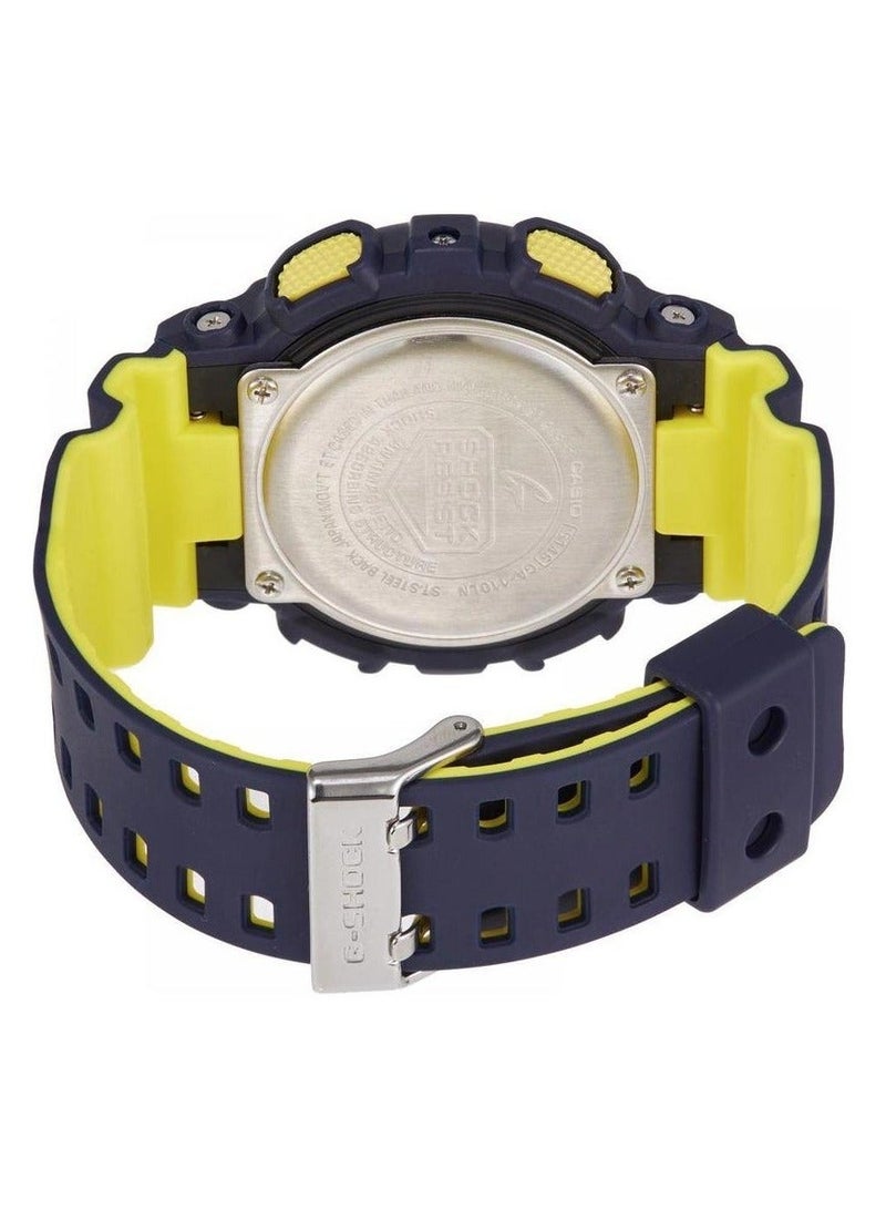 كاسيو ساعة كاسيو G-Shock GA-110 برزنتين باللونين الأزرق الداكن والأصفر من الراتينج مع إضاءة خلفية LED ومقاومة للصدمات - Image 3