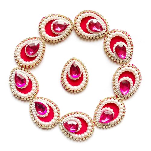 Adikala Decorative Pan Shape Fancy Embroidered Appliqué Kundan Patches for Goddess & Laddu Gopal Dress Creation, Art & Craft DIY, Clothes, Blouse, Embroidery Work Set of 20 (Rani) - Image 2