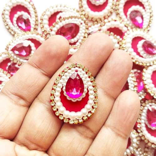 Adikala Decorative Pan Shape Fancy Embroidered Appliqué Kundan Patches for Goddess & Laddu Gopal Dress Creation, Art & Craft DIY, Clothes, Blouse, Embroidery Work Set of 20 (Rani) - Image 1