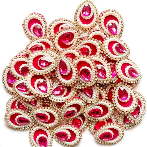 Adikala Decorative Pan Shape Fancy Embroidered Appliqué Kundan Patches for Goddess & Laddu Gopal Dress Creation, Art & Craft DIY, Clothes, Blouse, Embroidery Work Set of 20 (Rani) - Image 3