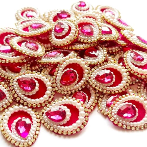 Adikala Decorative Pan Shape Fancy Embroidered Appliqué Kundan Patches for Goddess & Laddu Gopal Dress Creation, Art & Craft DIY, Clothes, Blouse, Embroidery Work Set of 20 (Rani) - Image 4