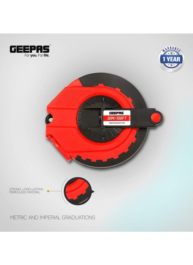 GEEPAS Geepas 30M Fiberglass Measuring Tape | Durable ABS Casing with Metal End Hook | Metric & Imperial Graduations | Model GT59013  - Image 2