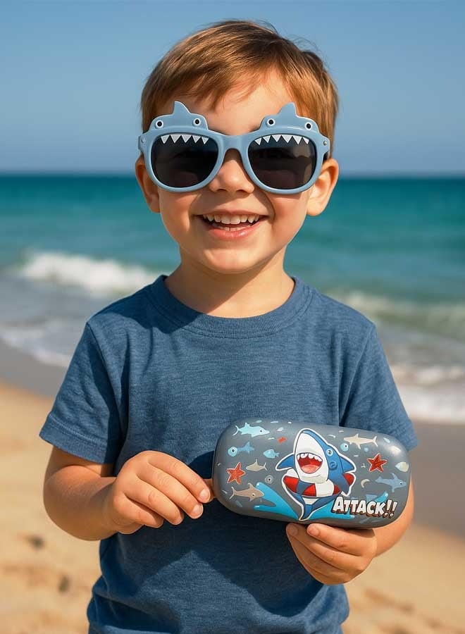 Aurlar Shark Kids Sunglasses with Hard Shell Case – UV400 Protection, Lightweight Fun Design for Boys Aged 3–8, Perfect for Outdoors, Travel & Gifting - Image 2