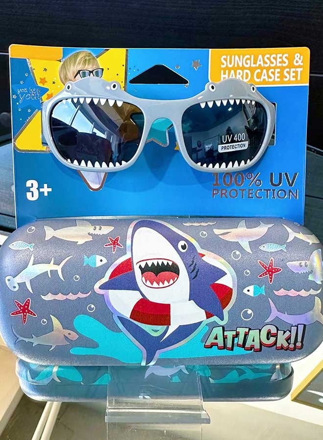 Aurlar Shark Kids Sunglasses with Hard Shell Case – UV400 Protection, Lightweight Fun Design for Boys Aged 3–8, Perfect for Outdoors, Travel & Gifting - Image 1