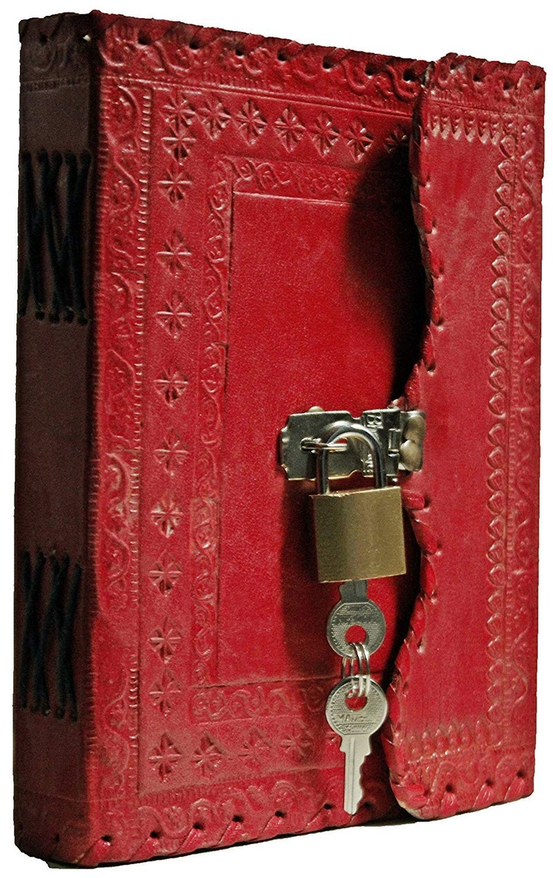 Tuzech Leather Journal Diary to Write Poems, Leather Notebook Personal Memoir Antique Handmade Leather Bound Daily Notepad for Men & Women Sketchbook Planner Personal Daily Diaires Students Notepads Writing Office College school Diaries with Lock & Key King Red (7 Inches-5 Inches) - Image 2