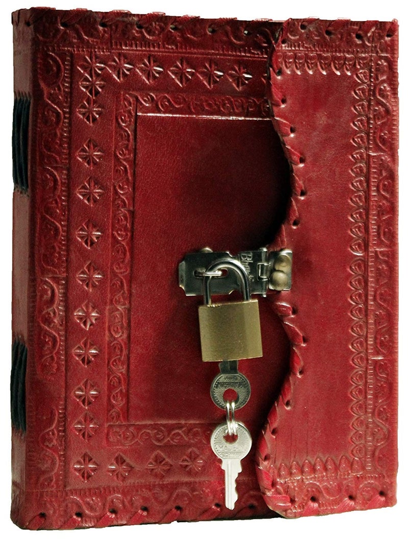 Tuzech Leather Journal Diary to Write Poems, Leather Notebook Personal Memoir Antique Handmade Leather Bound Daily Notepad for Men & Women Sketchbook Planner Personal Daily Diaires Students Notepads Writing Office College school Diaries with Lock & Key King Red (7 Inches-5 Inches) - Image 1