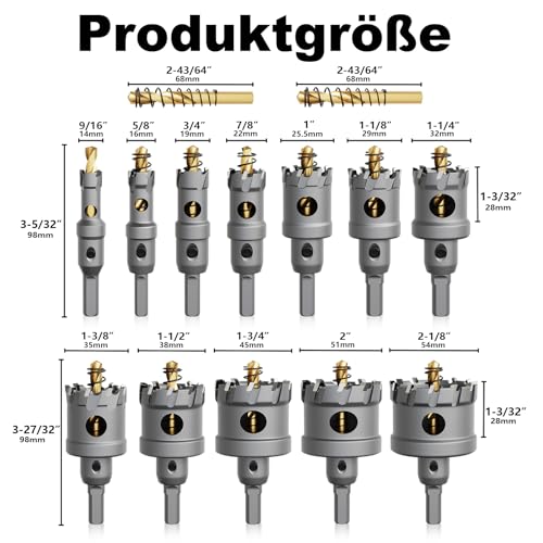 GSTK Upgrade Heavy Duty Carbide Hole Saw 14 Pcs,Metal Steel Hole Saw Drill Bit,TCT Hole Cutter,Alloy Hardness Upgrade, with 2*Extra Titanium Plated Pilot Center Drill and 2*L-Wrench - Image 2