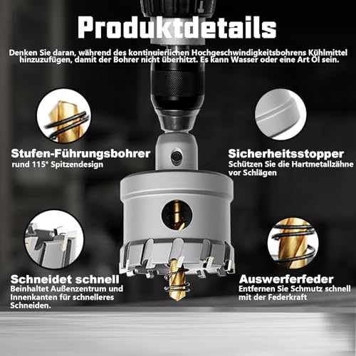 GSTK Upgrade Heavy Duty Carbide Hole Saw 14 Pcs,Metal Steel Hole Saw Drill Bit,TCT Hole Cutter,Alloy Hardness Upgrade, with 2*Extra Titanium Plated Pilot Center Drill and 2*L-Wrench - Image 4