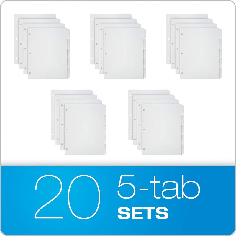 Oxford Blank Write On Binder Dividers, 1/5 Cut Tabs, 3 Hole Punch Dividers in 5 Tab Sets, 100 Dividers, 20 Sets, White (89981) - Image 3