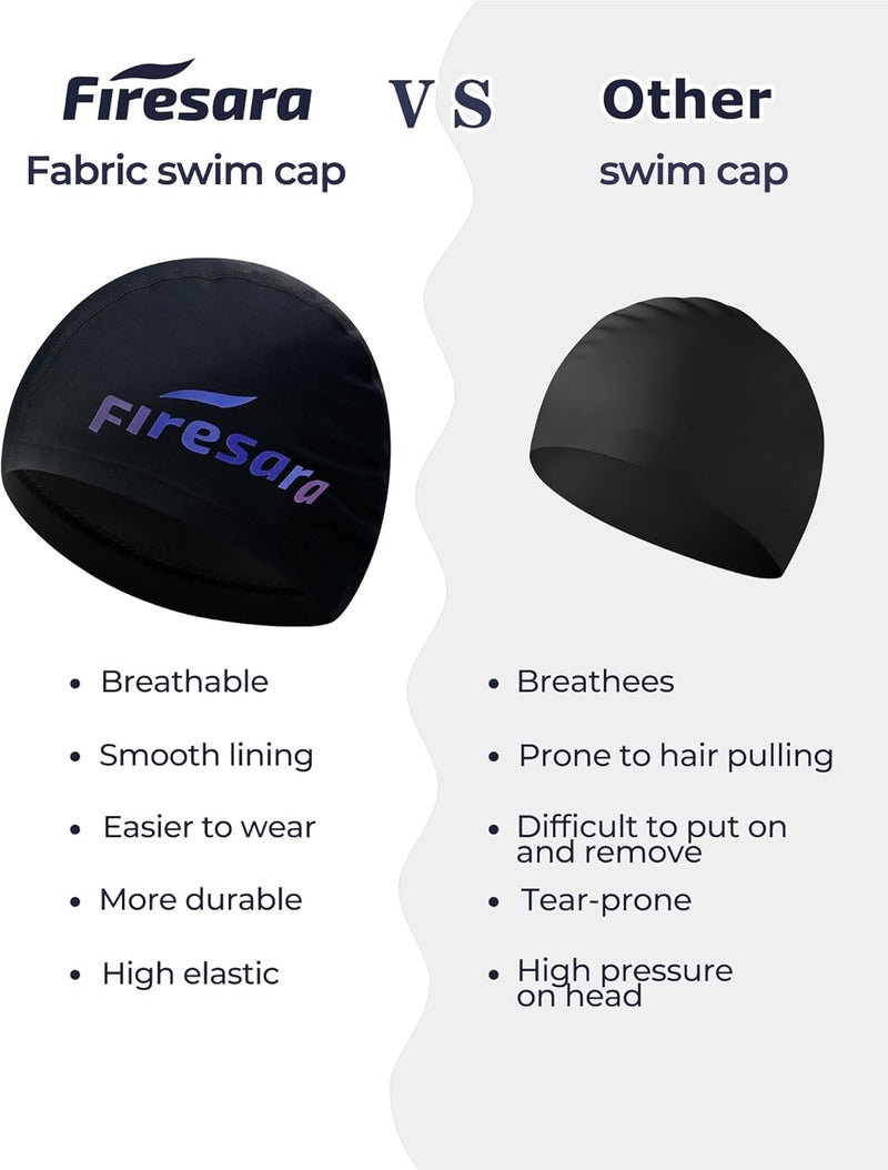 Firesara Fabric Swim Cap, High Elasticity Swimming Cap Keeps Hair Clean Breathable Fit Both Long Hair Short Hair, Swim Caps Woman Girls Men Kids One Size Hat - Image 4