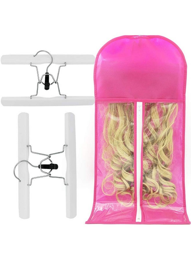 HBEDU Hair Extension Holder Storage Bag Strong Hanger Clip Case Dustproof Portable Suit With Transparent Zip Up Closure Lightweight Waterproof (Pink)  - Image 1