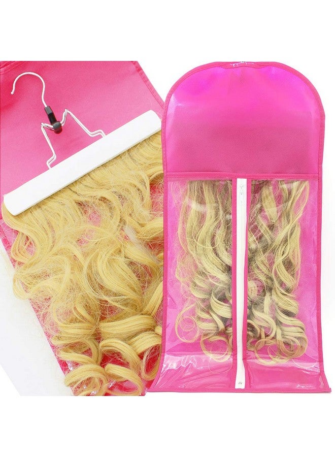 HBEDU Hair Extension Holder Storage Bag Strong Hanger Clip Case Dustproof Portable Suit With Transparent Zip Up Closure Lightweight Waterproof (Pink)  - Image 3