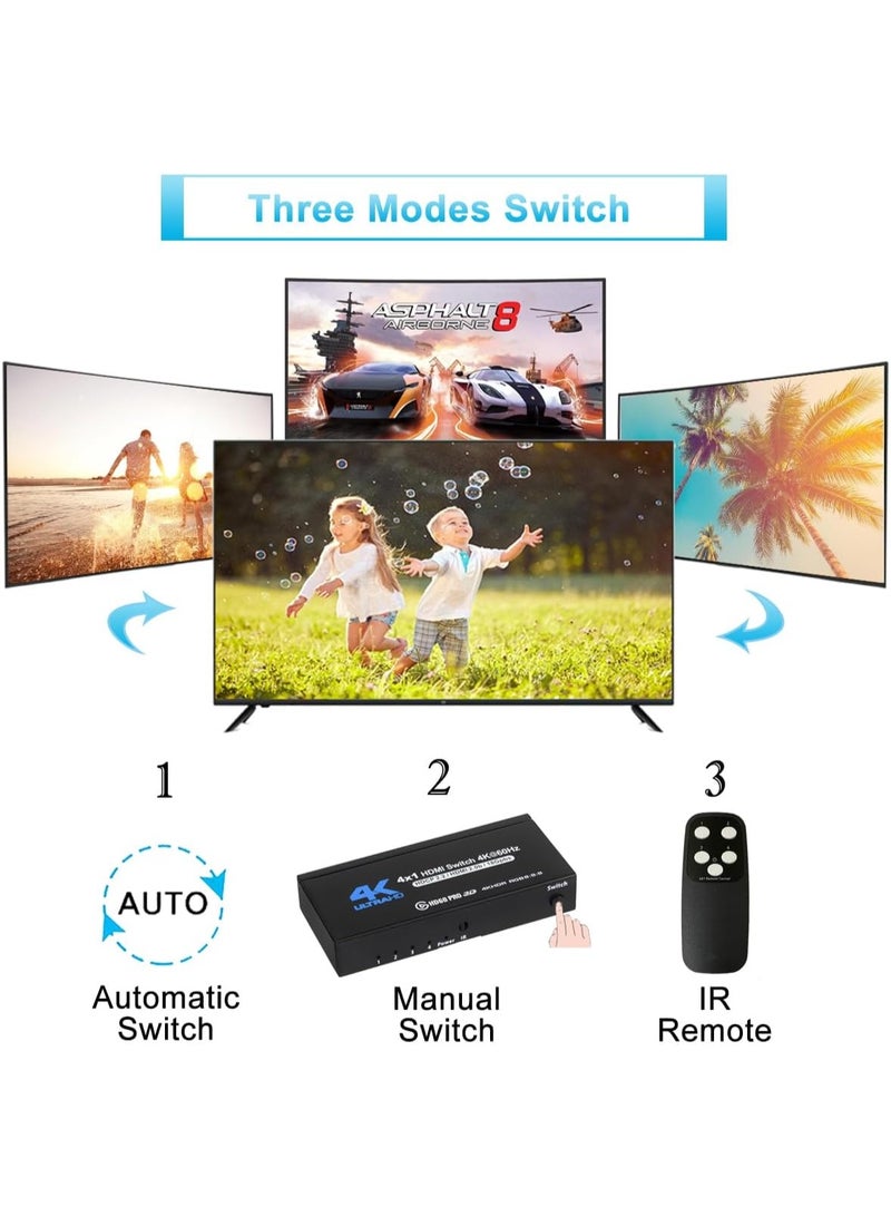 4K HDMI Switch 4x1 – 4 in 1 Out HDMI Selector with Remote Control – Supports 4K@60Hz, HDR10, HDCP 2.2, Dolby, 3D – Compatible with PS4, Xbox, Apple TV, Fire Stick  - Image 3