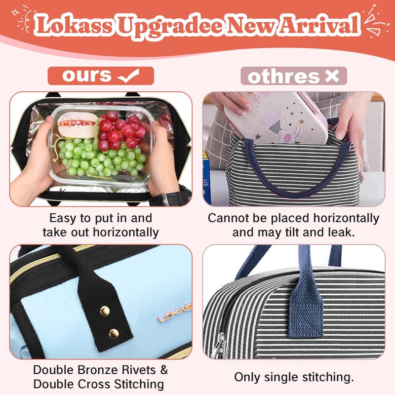 LOKASS Lunch Bag Women Insulated Lunch Box Wide-Open Lunch Tote Bag Large Drinks Holder Durable Nylon Thermal Snacks Organizer for Men Adults Work Picnic Hiking Beach Fishing, Purple + Black - Image 3