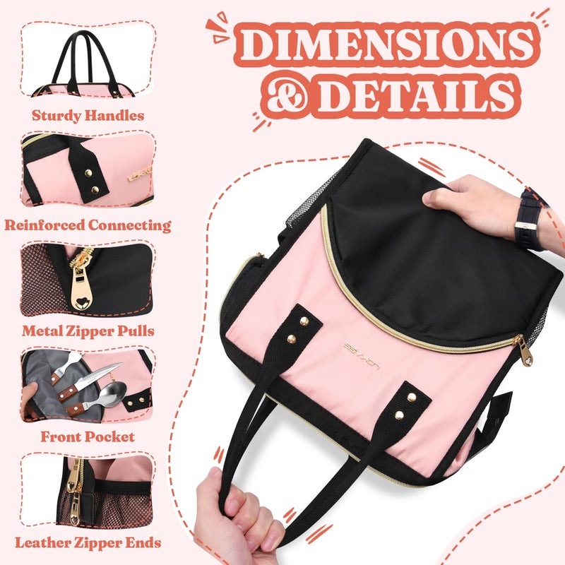 LOKASS Lunch Bag Women Insulated Lunch Box Wide-Open Lunch Tote Bag Large Drinks Holder Durable Nylon Thermal Snacks Organizer for Men Adults Work Picnic Hiking Beach Fishing, Purple + Black - Image 5