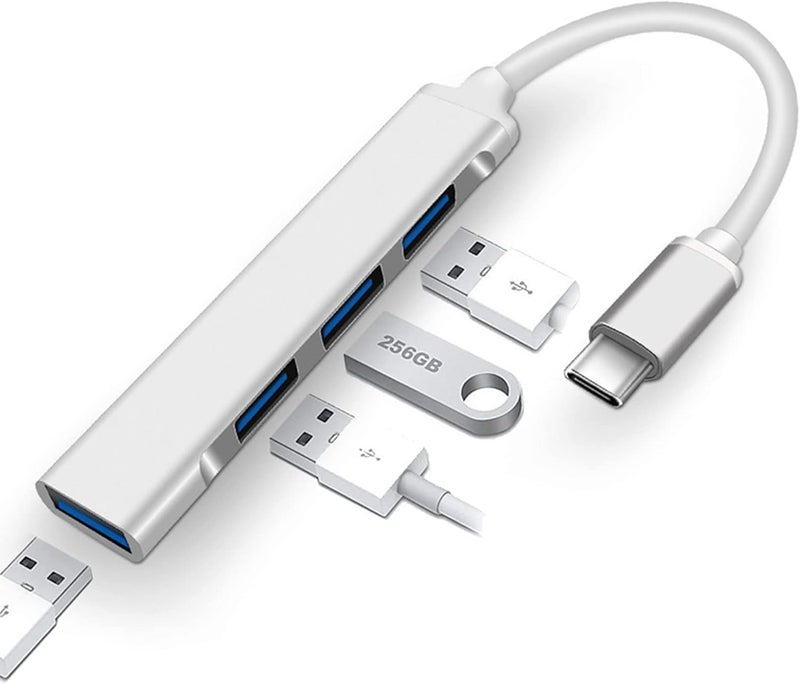 Sounce محور USB C محمول 4 في 1 (Type-C إلى 4 منافذ USB-A) مع غلاف من الألمنيوم، محور USB 3.0 متوافق مع الكمبيوتر الشخصي، الجهاز اللوحي، والهاتف الذكي - أبيض - Image 1