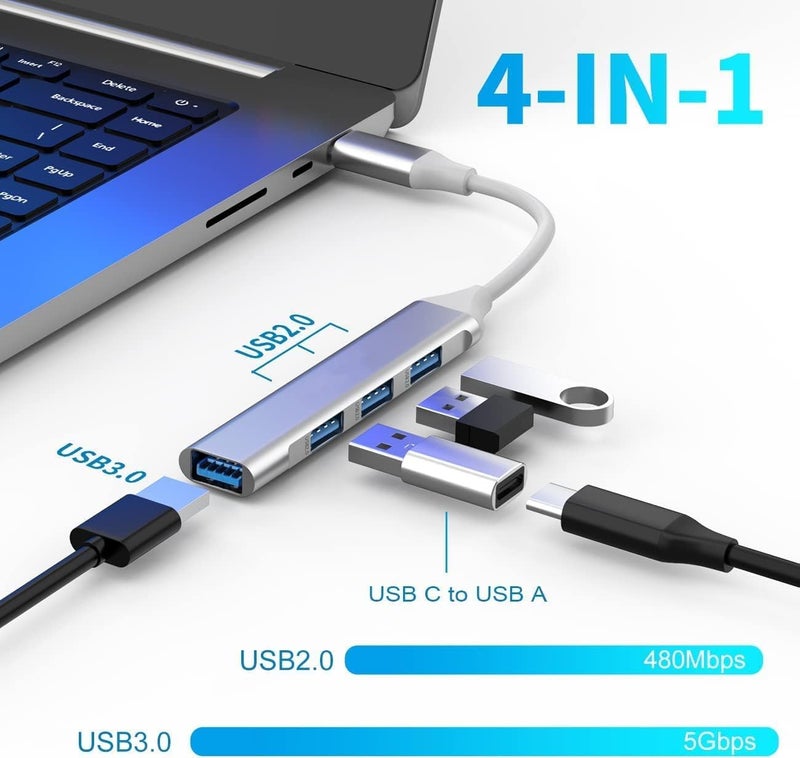 Sounce محور USB C محمول 4 في 1 (Type-C إلى 4 منافذ USB-A) مع غلاف من الألمنيوم، محور USB 3.0 متوافق مع الكمبيوتر الشخصي، الجهاز اللوحي، والهاتف الذكي - أبيض - Image 3