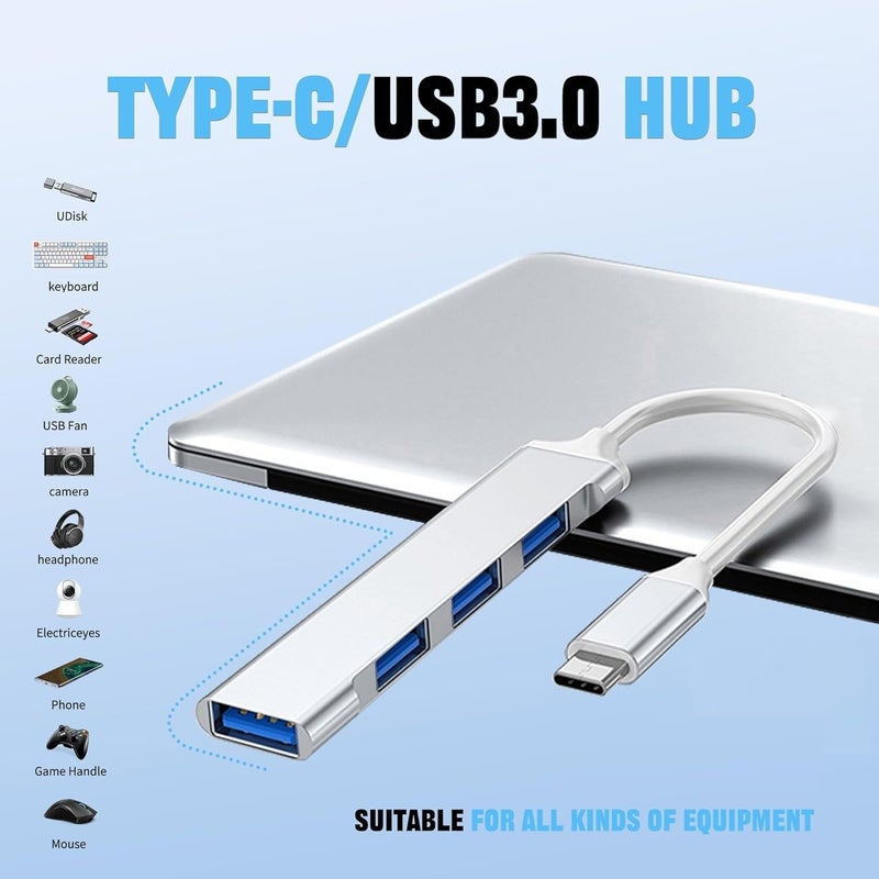 Sounce محور USB C محمول 4 في 1 (Type-C إلى 4 منافذ USB-A) مع غلاف من الألمنيوم، محور USB 3.0 متوافق مع الكمبيوتر الشخصي، الجهاز اللوحي، والهاتف الذكي - أبيض - Image 5