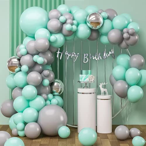SpecialYou.in Special You Birthday Decoration Items Kit for Girls and Boys with Green, Gray and Silver chrome Balloons and Happy birthday Cursive Happy birthday Banner and arch tape for balloon garland- 55 Items - Image 1