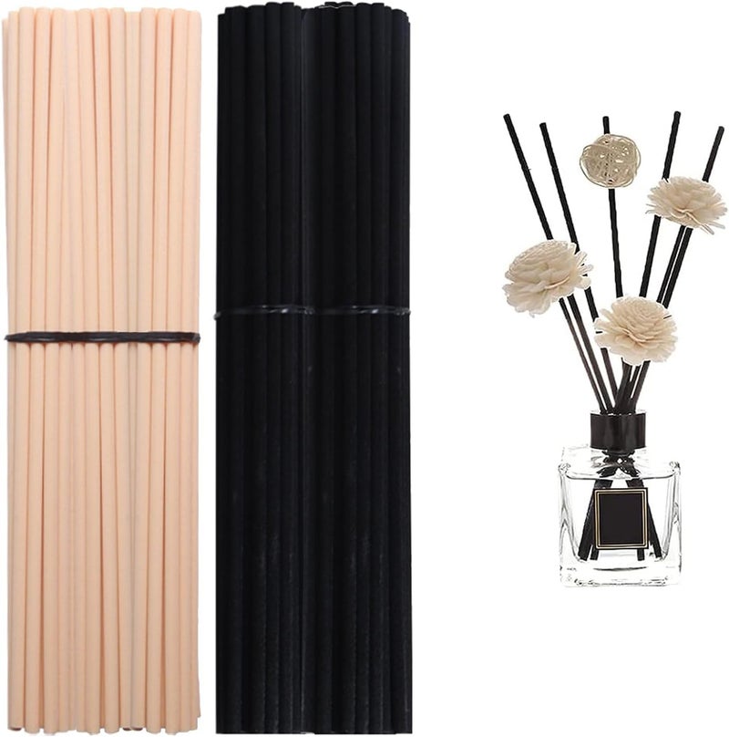 BetterJonny 100Pcs Reed Diffuser Sticks, Wood Rattan-Reed Sticks, 25cm Rattan Reed Sticks 50Pcs Black and 50Pcs Natural Glass Bottles Replacement Oil Aroma Diffuser Sticks - Image 1