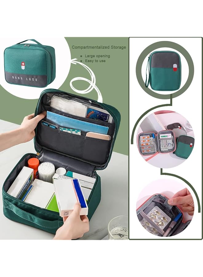 ELECDON Empty First Aid Bags Travel Medical Supplies Cosmetic Organizer Insulated Medicine Bag Convenient Safety Kit Suit for Family Outdoors Hiking Camping Car Office Workplace Green(Mom Son Bag)  - Image 2
