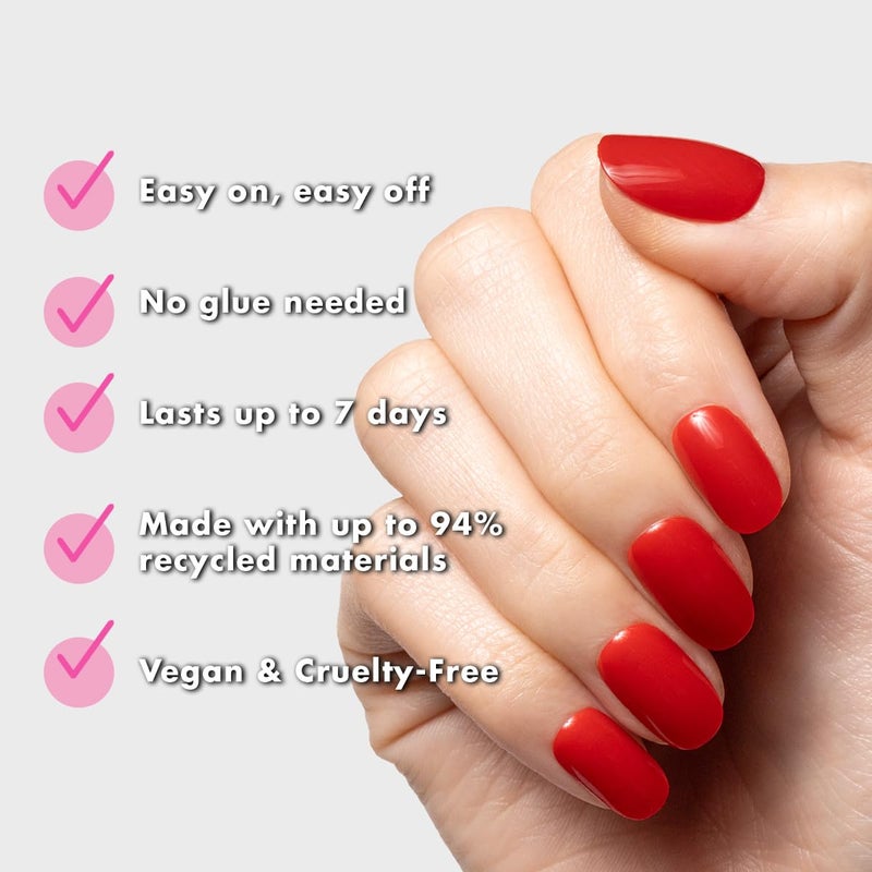 Olive & June Classic Super Stick Mani Press On Nails | No Glue Needed | 32 Tab Nails 16 Sizes | Non-Toxic Tabs Easy On-Off Non-Damaging Realist Look | 7-Day Wear | Short, Round| Lollipop Cherry Red - Image 4