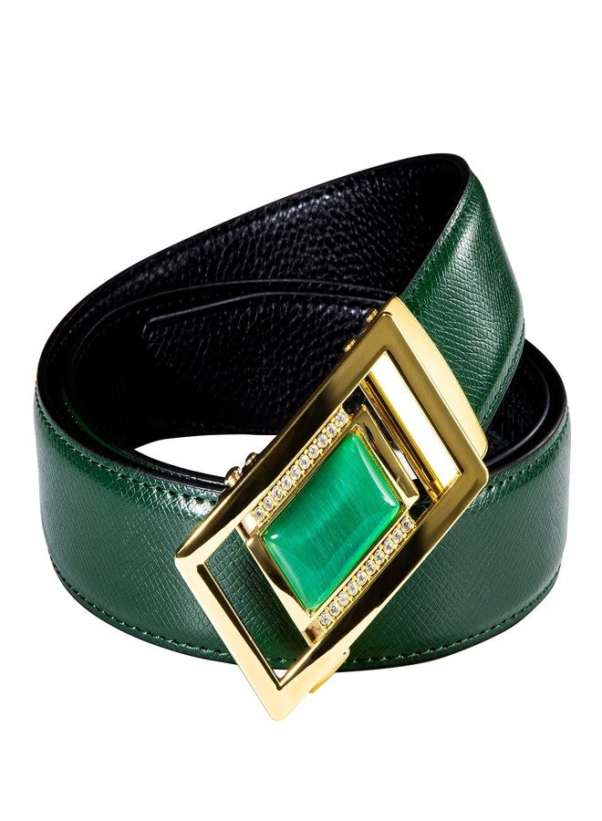 Dubulle Designer Mens Belts, Sliding Automatic Buckle Ratchet Dress Belt TOP Genuine Leather Strap Gifts, Green Gold, waist size 24'' to 38'', belt 43''(110cm) - Image 3