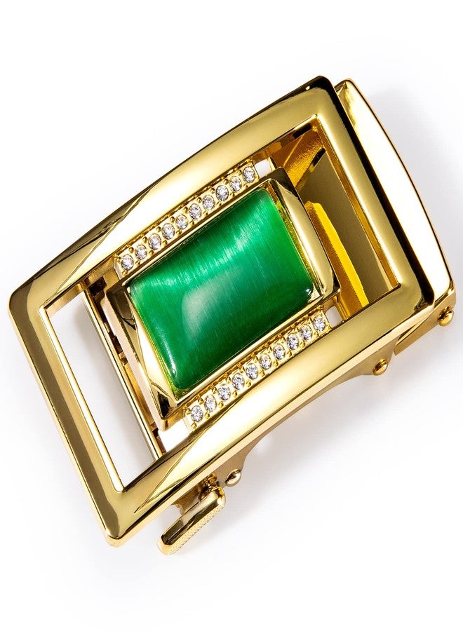 Dubulle Designer Mens Belts, Sliding Automatic Buckle Ratchet Dress Belt TOP Genuine Leather Strap Gifts, Green Gold, waist size 24'' to 38'', belt 43''(110cm) - Image 2