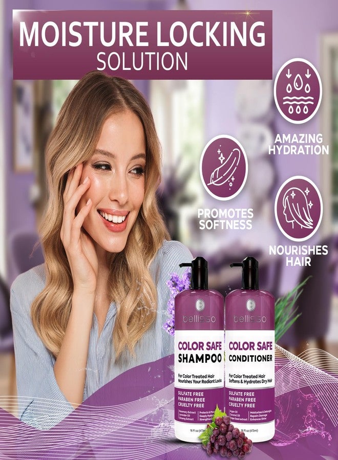 BELLISSO Color Safe Shampoo and Conditioner Set - Anti-Fade Protection for Color Treated, Dyed & Highlighted Hair - Sulfate & Paraben Free, Hydrating Formula with Rosemary, Coconut & Argan Oil for Women & Men - Image 5