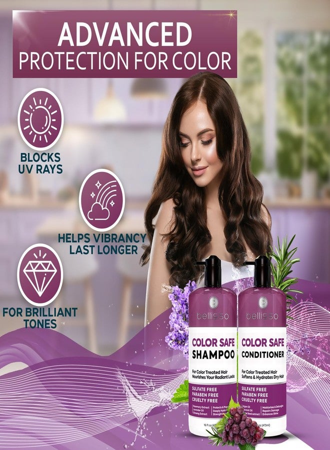 BELLISSO Color Safe Shampoo and Conditioner Set - Anti-Fade Protection for Color Treated, Dyed & Highlighted Hair - Sulfate & Paraben Free, Hydrating Formula with Rosemary, Coconut & Argan Oil for Women & Men - Image 2