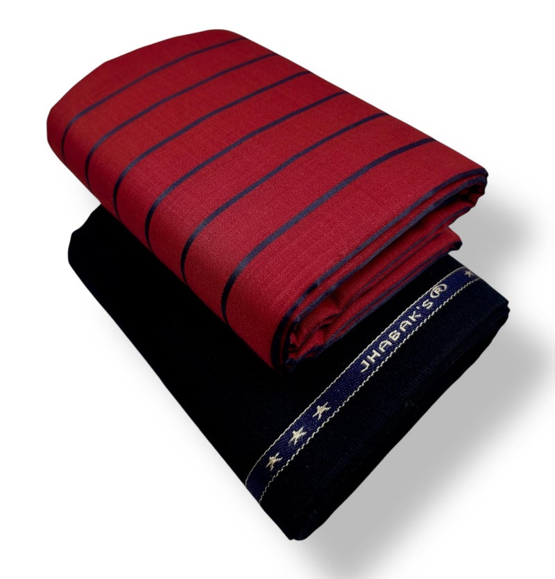 JHABAK'S Unstitched Premium Strip Cotton Blend Shirt & Trouser Fabric - 2.35 M Shirt Cloth - 1.30 M Pant Piece (W17) - Image 1