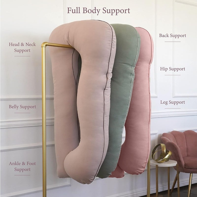 Organic Pregnancy Pillow - U Shaped Maternity Body Pillow - Sage Color - Organic Cotton Cover Full Body Pillow - Image 5