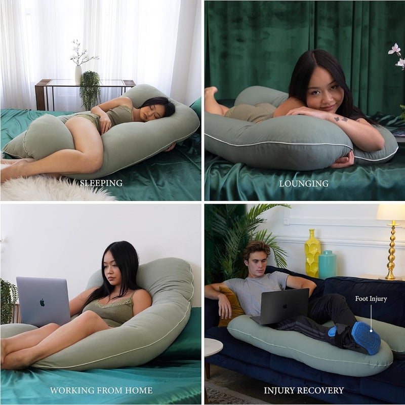 Organic Pregnancy Pillow - U Shaped Maternity Body Pillow - Sage Color - Organic Cotton Cover Full Body Pillow - Image 3