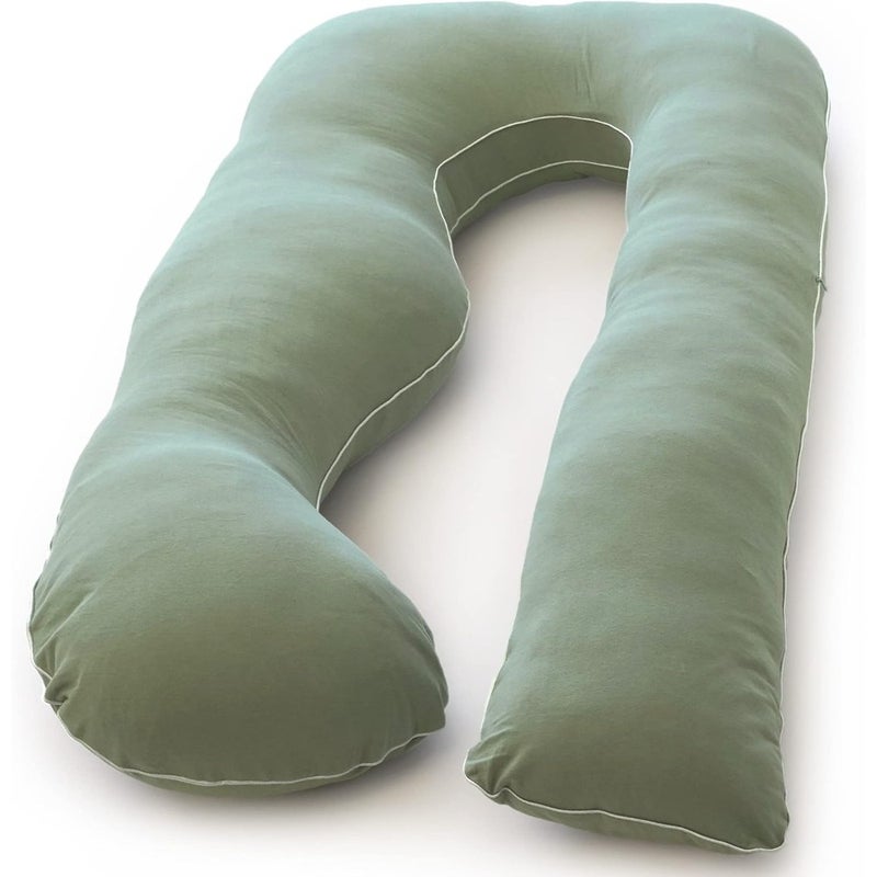 Organic Pregnancy Pillow - U Shaped Maternity Body Pillow - Sage Color - Organic Cotton Cover Full Body Pillow - Image 1