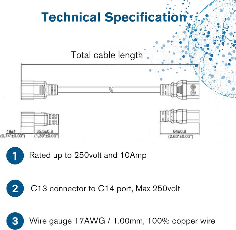 سي2جي سلك تمديد كمبيوتر 88504 3 متر 16 AWG (IEC320C13 إلى IEC320C14) بطول 9 أقدام، أسود - Image 4