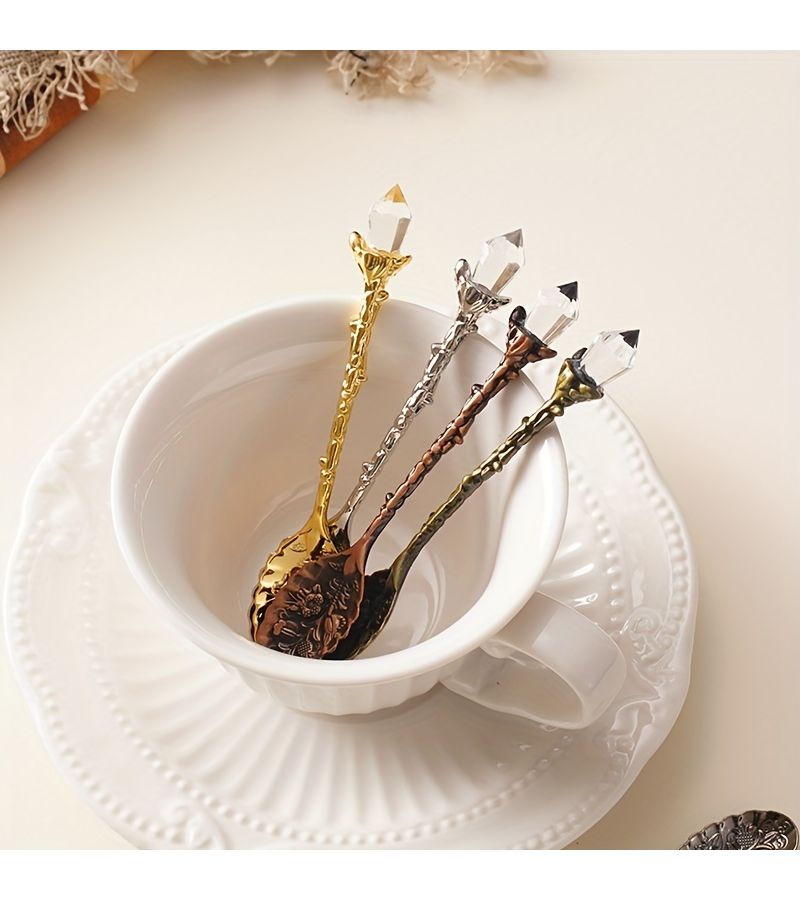 6 Pcs Vintage Red Coffee Spoons With Delicate Flower Design For Coffee Tea Or Desserts Elegant Floral Pattern For Enhancing Your Coffee Break - Image 1