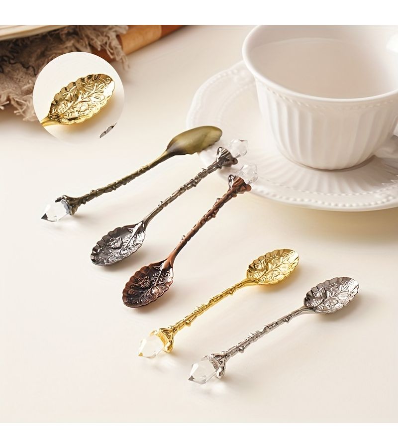 6 Pcs Vintage Red Coffee Spoons With Delicate Flower Design For Coffee Tea Or Desserts Elegant Floral Pattern For Enhancing Your Coffee Break - Image 3