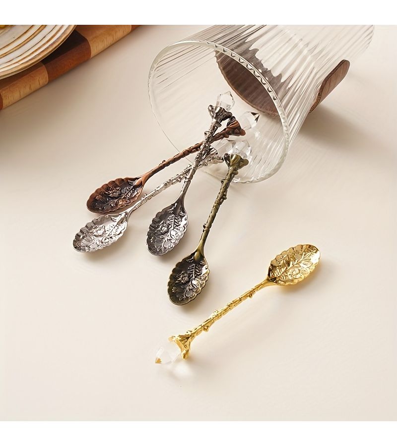 6 Pcs Vintage Red Coffee Spoons With Delicate Flower Design For Coffee Tea Or Desserts Elegant Floral Pattern For Enhancing Your Coffee Break - Image 2