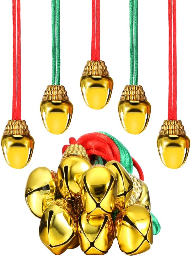 Gejoy 12 Pieces Christmas Bell Necklaces Large Gold Red Green Christmas Bell Necklaces for Craft Holiday Party Supplies (Cute Colors) - Image 1