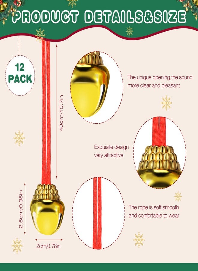 Gejoy 12 Pieces Christmas Bell Necklaces Large Gold Red Green Christmas Bell Necklaces for Craft Holiday Party Supplies (Cute Colors) - Image 2