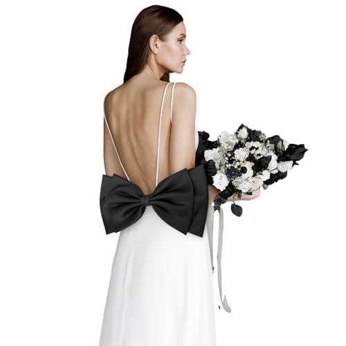 Bencailor Big Satin Bow for Wedding Dress Detachable Bow for Dress Bride Formal Wedding Outfit AccessoriesBlack - Image 1