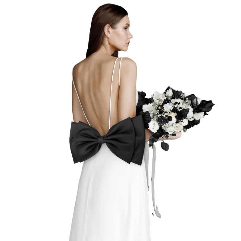 Bencailor Big Satin Bow for Wedding Dress Detachable Bow for Dress Bride Formal Wedding Outfit AccessoriesBlack - Image 2