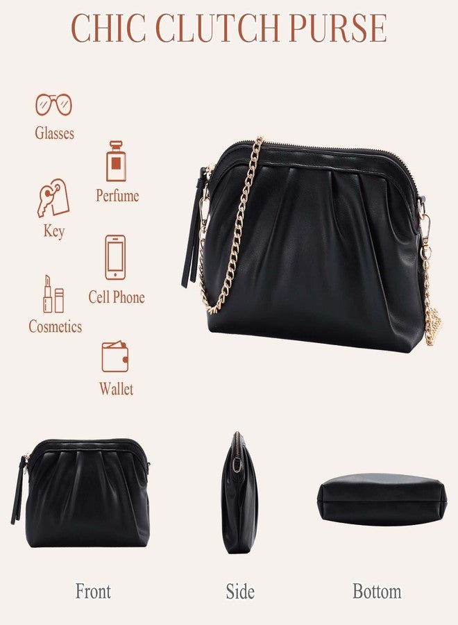 Vaschy محفظة كلاتش فاشي للنساء، حقيبة يد رسمية صغيرة من جلد نباتي مجعد، حقيبة كتف عابرة لحفلات الزفاف، الحفلات باللون الأسود - Image 4