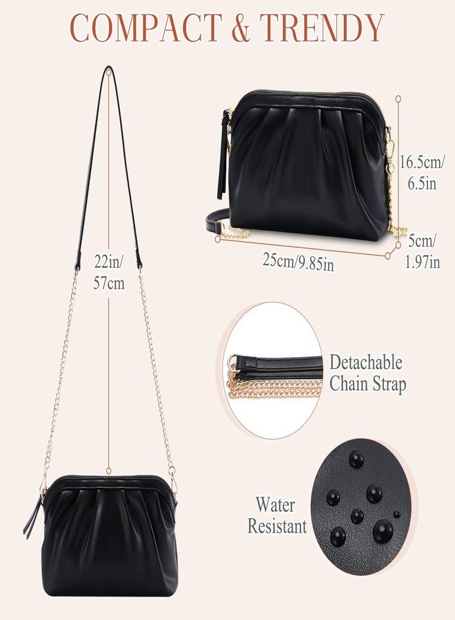 Vaschy محفظة كلاتش فاشي للنساء، حقيبة يد رسمية صغيرة من جلد نباتي مجعد، حقيبة كتف عابرة لحفلات الزفاف، الحفلات باللون الأسود - Image 2