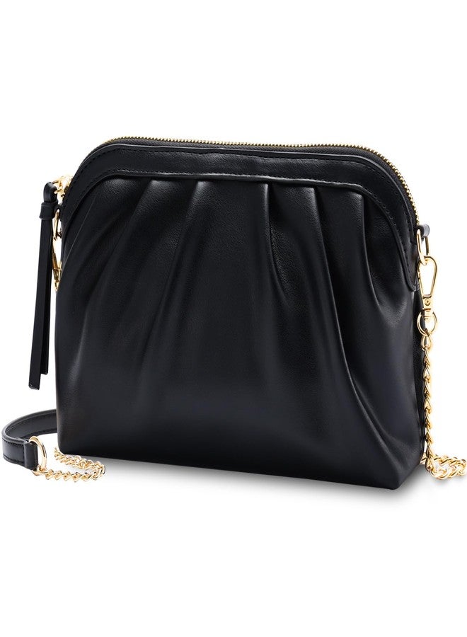 Vaschy محفظة كلاتش فاشي للنساء، حقيبة يد رسمية صغيرة من جلد نباتي مجعد، حقيبة كتف عابرة لحفلات الزفاف، الحفلات باللون الأسود - Image 1