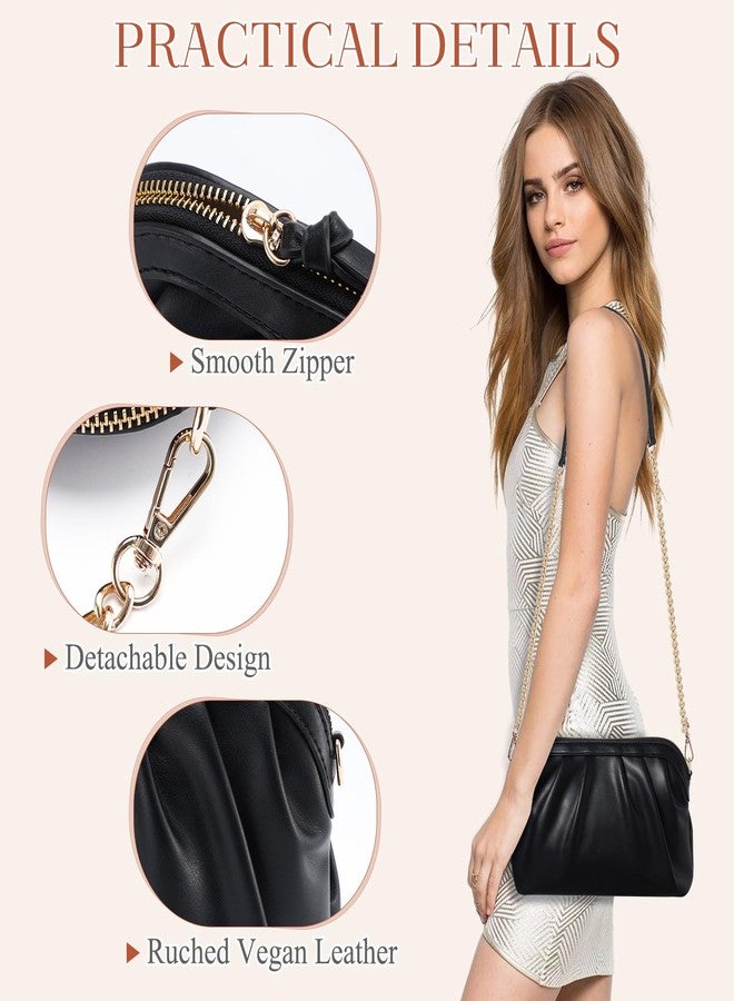 Vaschy محفظة كلاتش فاشي للنساء، حقيبة يد رسمية صغيرة من جلد نباتي مجعد، حقيبة كتف عابرة لحفلات الزفاف، الحفلات باللون الأسود - Image 5